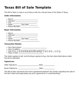 Bill of Sale Template for the State of Texas