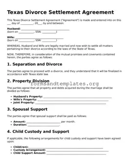Divorce Settlement Agreement Template for the State of Texas