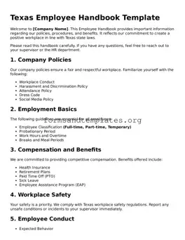 Employee Handbook Template for the State of Texas