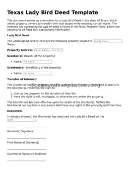 Lady Bird Deed Template for the State of Texas