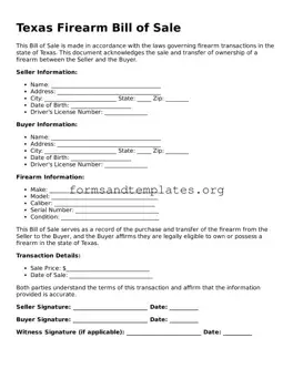 Firearm Bill of Sale Template for the State of Texas