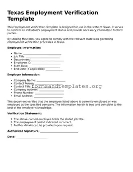 Employment Verification Template for the State of Texas
