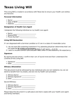 Living Will Template for the State of Texas