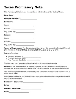 Promissory Note Template for the State of Texas