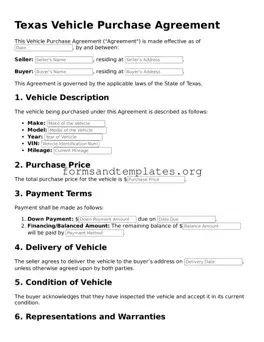Vehicle Purchase Agreement Template for the State of Texas