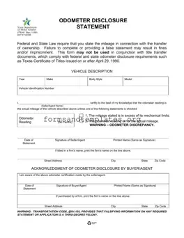 Printable Texas Odometer Statement Template