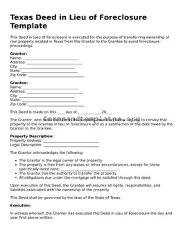 Deed in Lieu of Foreclosure Template for the State of Texas