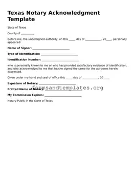 Notary Acknowledgement Template for the State of Texas