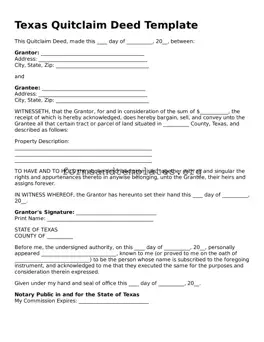 Quitclaim Deed Template for the State of Texas