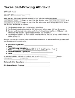 Self-Proving Affidavit Template for the State of Texas