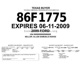 Printable Texas Temporary Tag Template