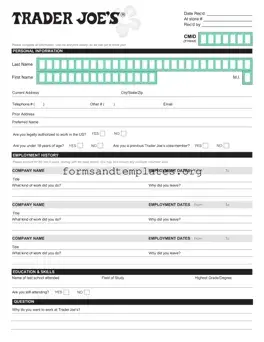 Printable Trader Joe's application Template