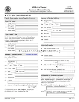 Printable USCIS I-134 Template
