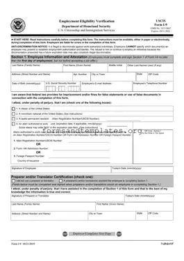 Printable USCIS I-9 Template