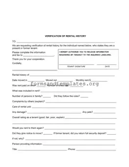 Printable Verification Rental Template