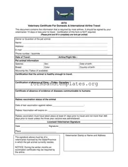 Printable Veterinary Certificate Travel Template
