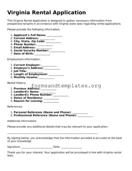 Rental Application Template for the State of Virginia