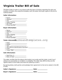Trailer Bill of Sale Template for the State of Virginia