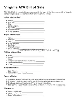ATV Bill of Sale Template for the State of Virginia