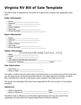RV Bill of Sale Template for the State of Virginia