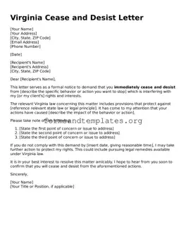 Cease and Desist Letter Template for the State of Virginia
