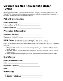 Do Not Resuscitate Order Template for the State of Virginia