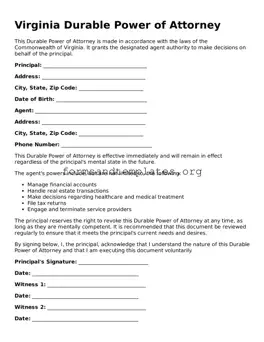 Durable Power of Attorney Template for the State of Virginia