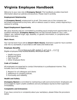 Employee Handbook Template for the State of Virginia