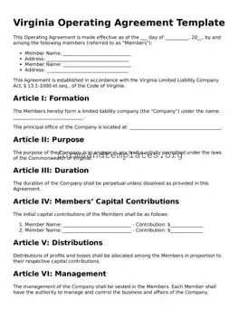 Operating Agreement Template for the State of Virginia