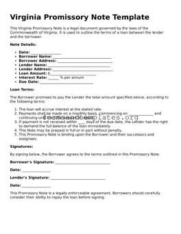 Promissory Note Template for the State of Virginia