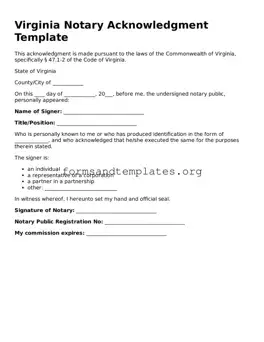Notary Acknowledgement Template for the State of Virginia