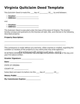 Quitclaim Deed Template for the State of Virginia