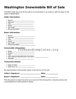 Snowmobile Bill of Sale Template for the State of Washington