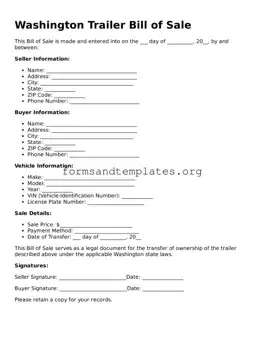 Trailer Bill of Sale Template for the State of Washington