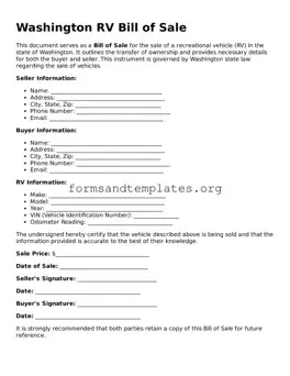 RV Bill of Sale Template for the State of Washington