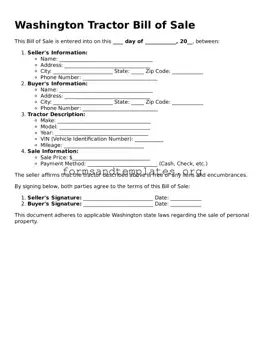 Tractor Bill of Sale Template for the State of Washington