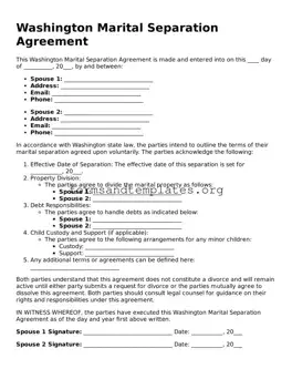 Marital Separation Agreement Template for the State of Washington