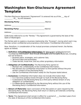 Non-disclosure Agreement Template for the State of Washington