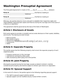 Prenuptial Agreement Template for the State of Washington