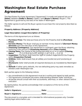 Real Estate Purchase Agreement Template for the State of Washington