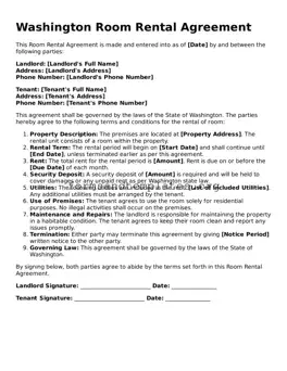 Room Rental Agreement Template for the State of Washington