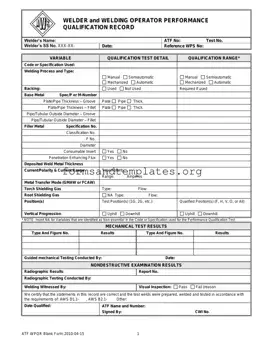 Printable Welder Performance Qualification Record Template
