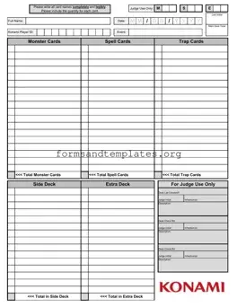 Printable Konami Decklist Template