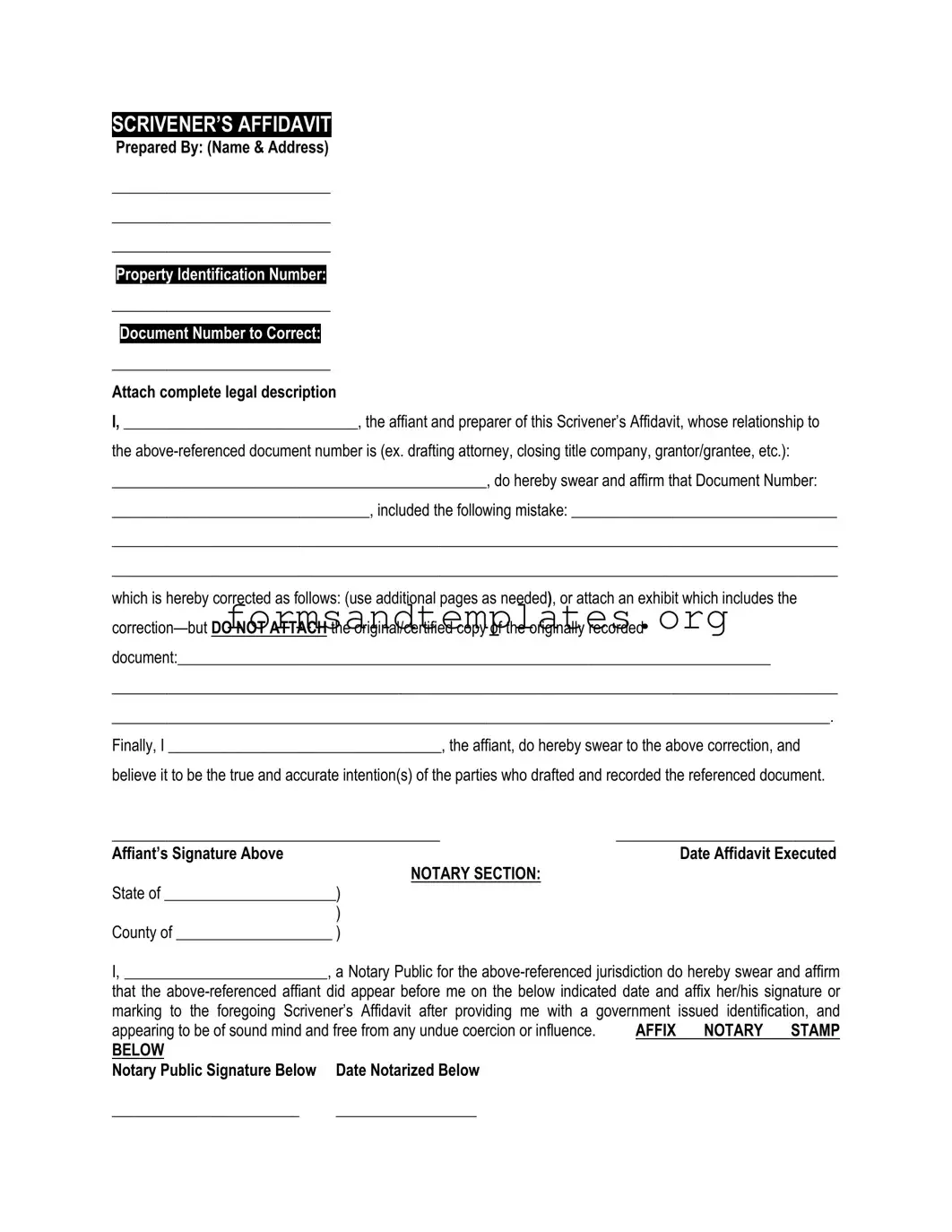 Printable Scrivener's Affidavit Template