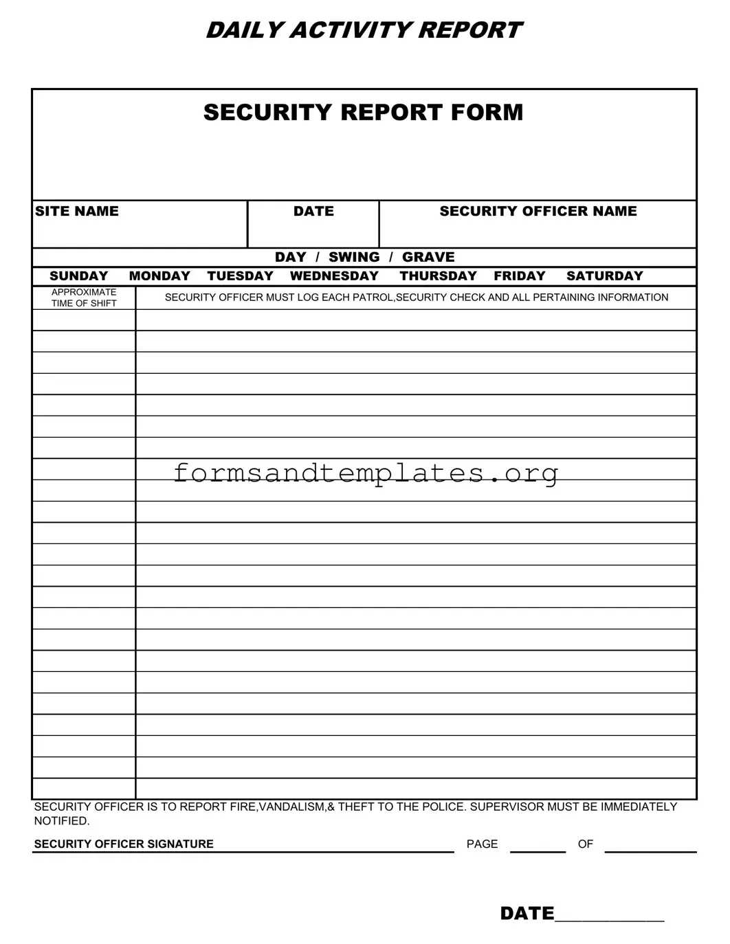 Printable Security Guard Daily Report Sample Template