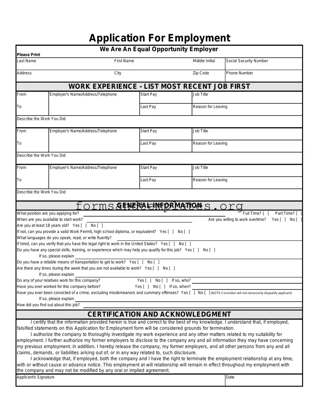 Printable Spanish Application Employment Template