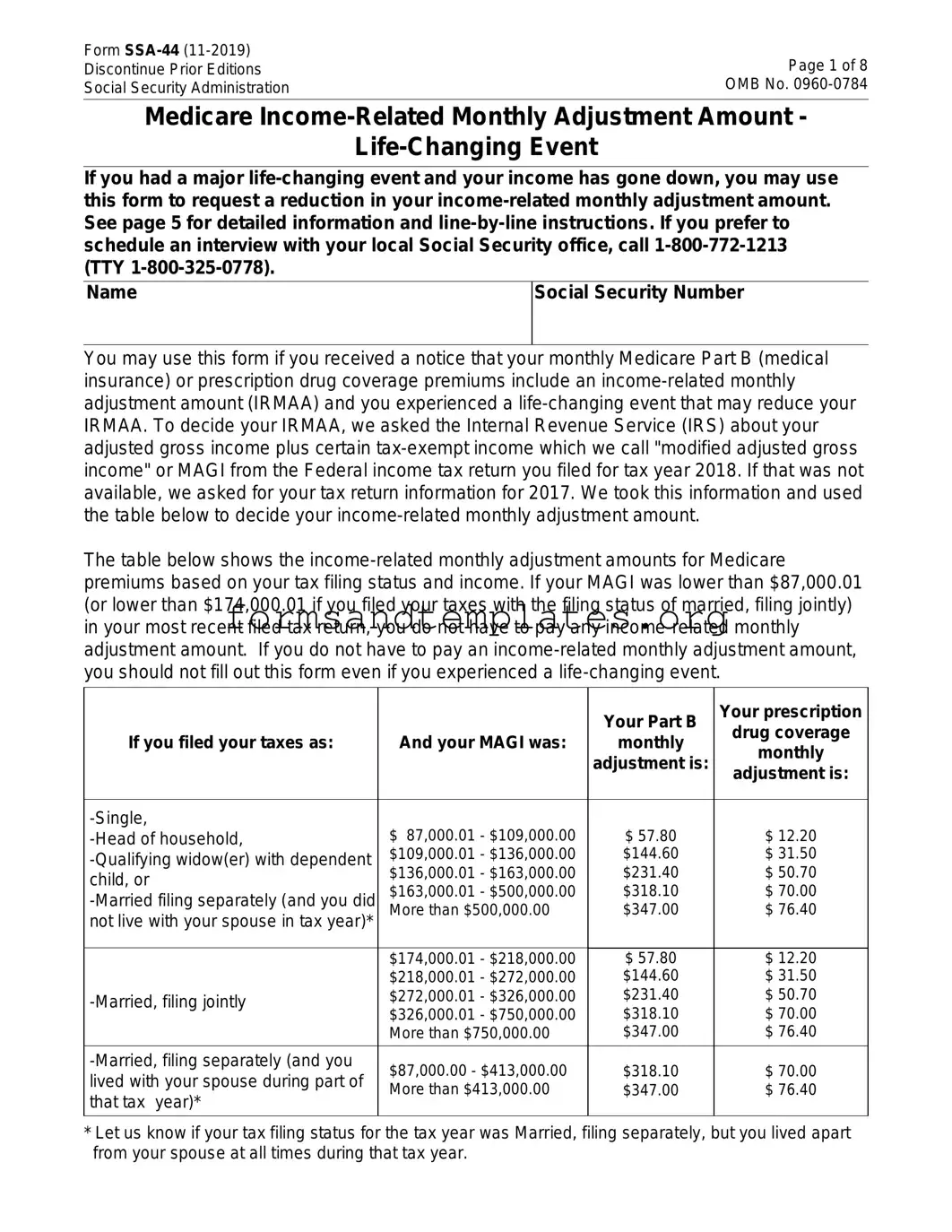 Printable SSA SSA-44 Template