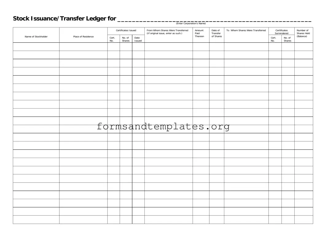 Printable Stock Transfer Ledger Template