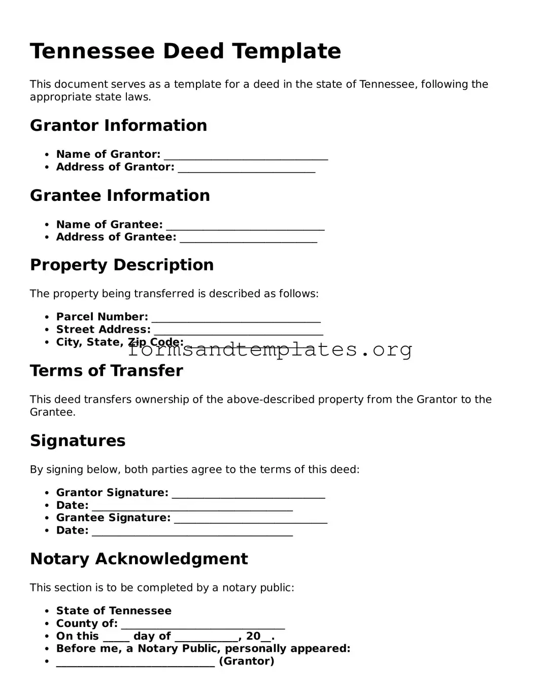Deed Template for the State of Tennessee