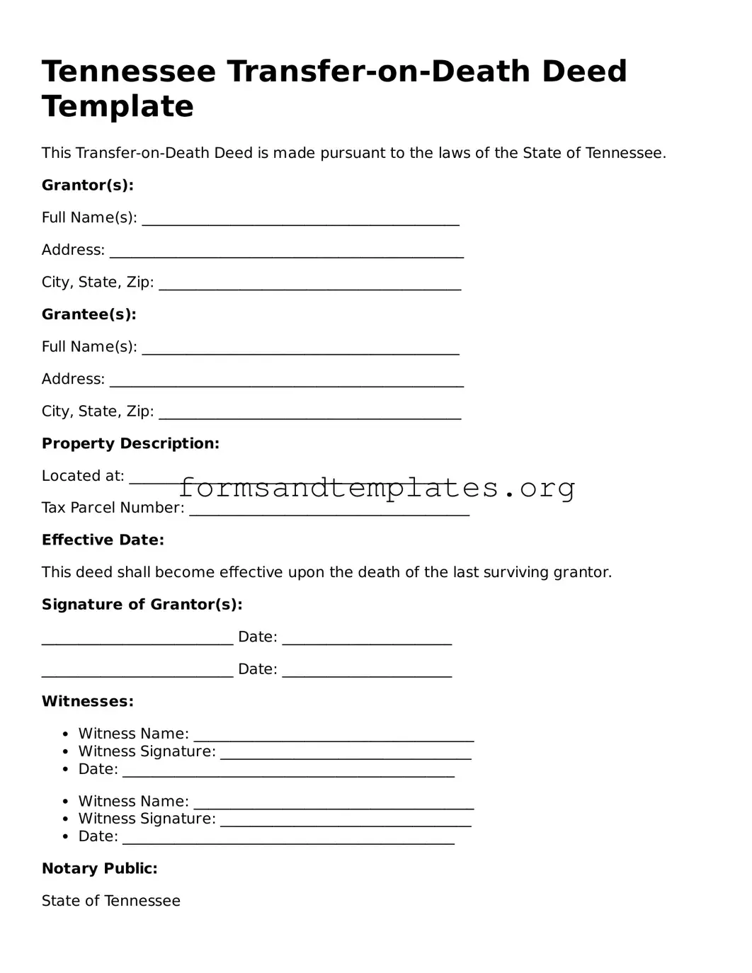 Transfer-on-Death Deed Template for the State of Tennessee